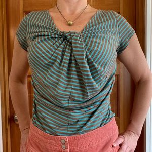 brown/blue stripe tee shirt